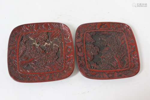 Pair of Chinese Cinnabar Plates