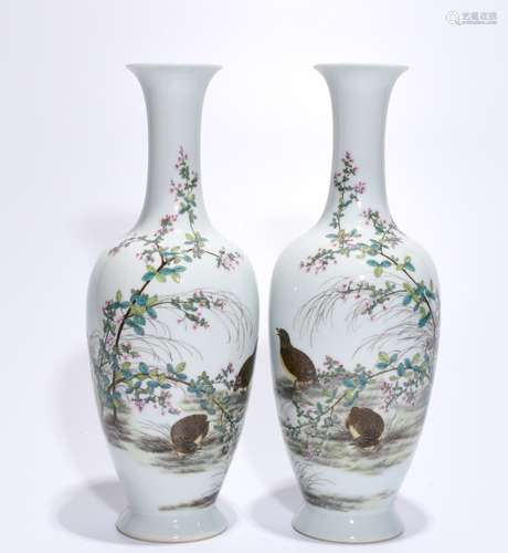 Pair Chinese Famille Rose Porcelain Vases,Mark