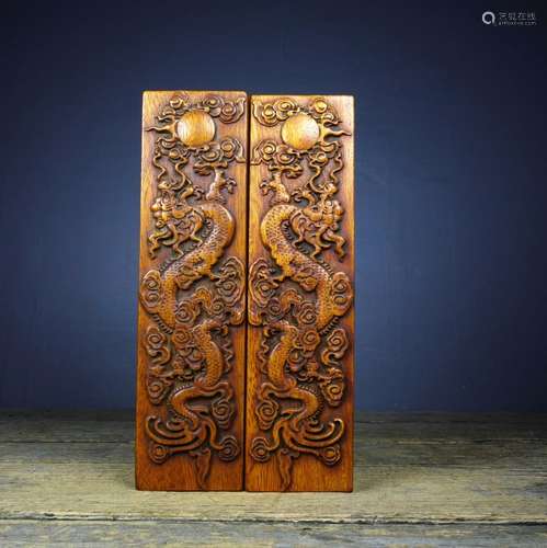 Chinese Huali Wood Carved Paper Weight