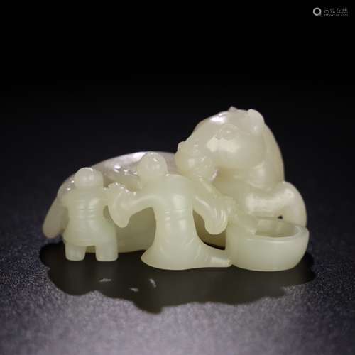 Chinese Jade Carved Horse and Boys