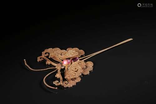 Chinese Gilt Silver Hair Pin w Germ