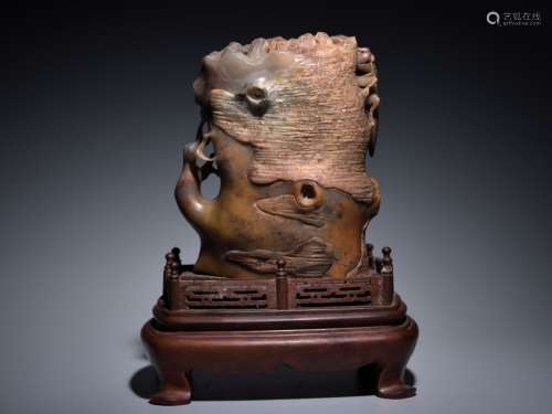 Chinese Hand Carved Furong Soapstone Mushroom