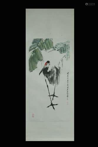 Chinese Ink Color Scroll Painting w Calligraphy