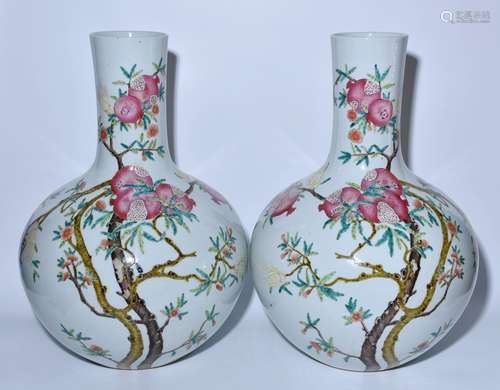 Pair Chinese Famille Rose Porcelain Vases