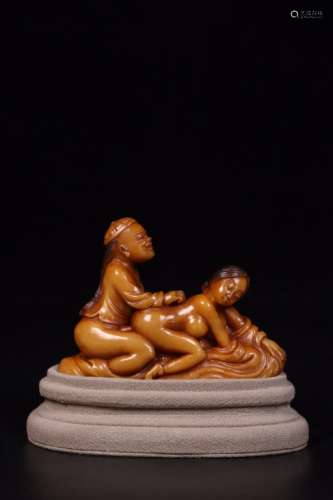 Chinese Yellow Soapstone Carved Figurine Group