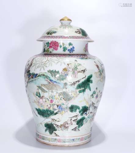 Chinese Famille Rose Porcelain Lid Jar Vase