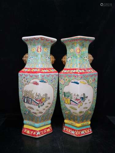 Pair of Chinese Famille Rose Porcelain Vases,Mark