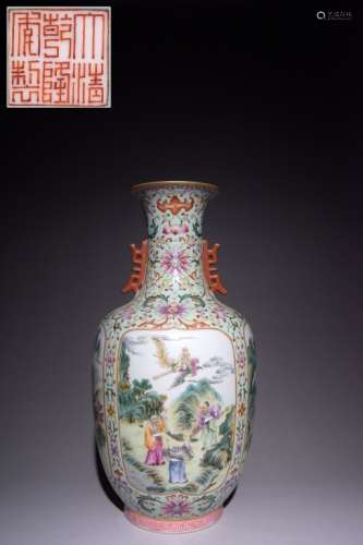 Chinese Famille Rose Hand Paint Porcelain Vase,Mar