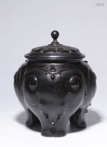 Chinese Zitan Wood Carved Footed Censer