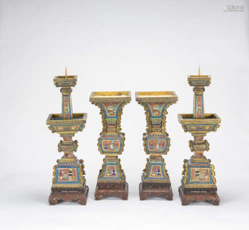 Republic - A Bronze Cloisonne Enamel Five - Piece Alter Garn...