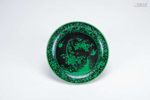 Qing - A Black Ground Green Glazed Flowers Plate