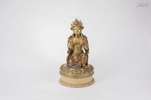 A Gilt - Glazed Jun Color Kneeling Bodhisattva (with stand, ...