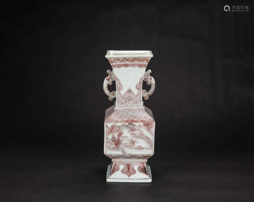 Qing - An Iron-Red Glazed’Landscape’ Beaker Vase