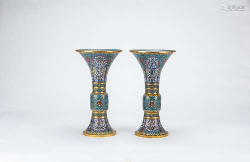 Qing - A Pair Of Cloisonne Enamel Vase. (Qianlong Nian Zhi) ...