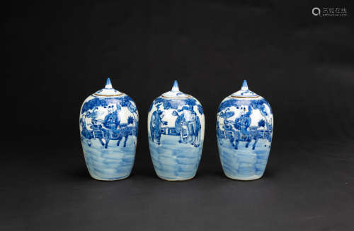 20th Century - A Group Of Three Blue And White Jars And Cove...