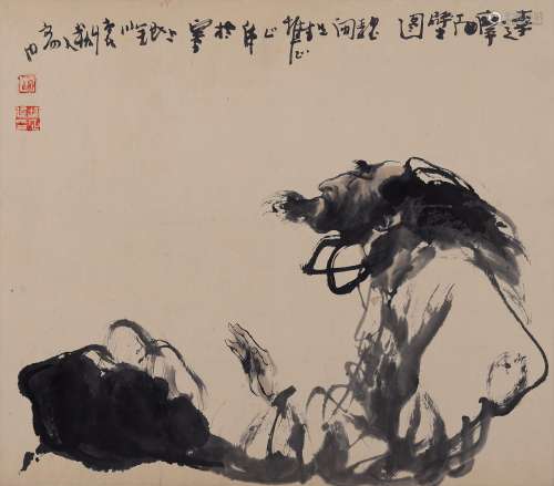 b.1942 胡正伟  达摩图 设色纸本 横披