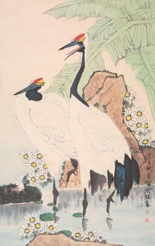 喻继高   双鹤图Yu Jigao's Double Crane Painting