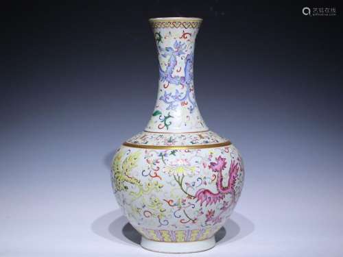 Qing Guangxu pink Kui phoenix pattern vase