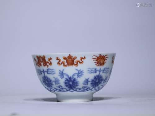 Qing Guangxu blue and white bowls with alum and red color (a...