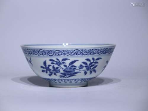 Qing Guangxu blue and white three pattern bowl