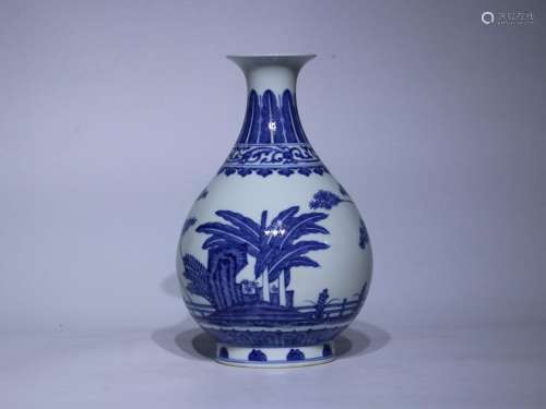 Qing Guangxu blue and white bamboo stone plantain jade pot s...