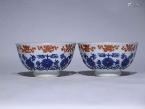 Qing Xuantong blue and white alum red lotus eight treasure b...