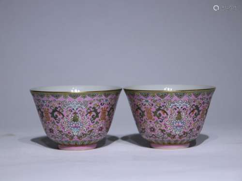 Qing Tongzhi pink rouge ground twine design cup (a pair)