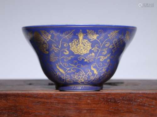 Qingdao Guangji blue glaze painted gold bowl