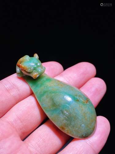 Late Qing Dynasty Laokeng Jade Floating Green Dragon Hook