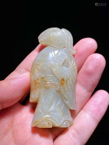 Standing statue of Hetian jade seed in the middle of Qing Dy...