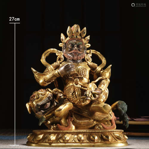 藏傳銅鎏金財寶天王像