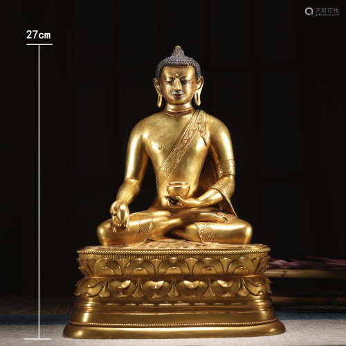 銅鎏金藥師佛坐像