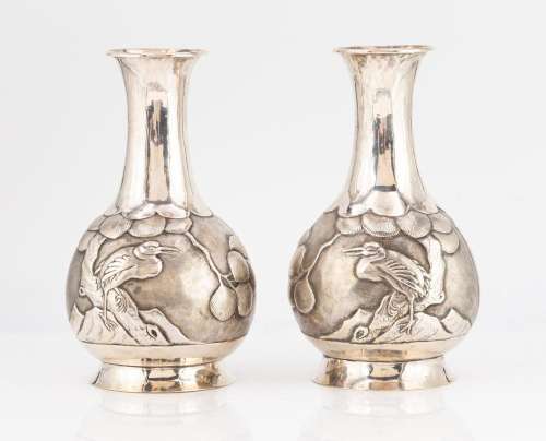 Japanese Export Silver Cabinet Vases
