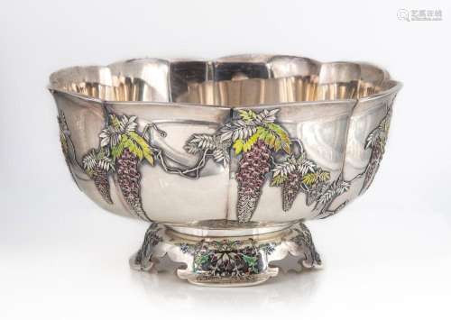 Japanese Export Silver and Enamel Wisteria Bowl, Sanju Saku,...