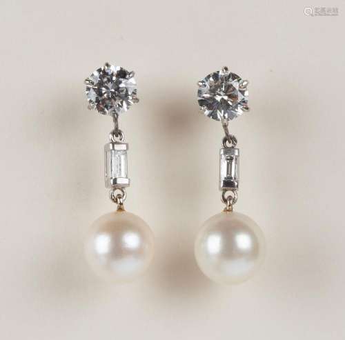 Lady s 14K Gold, Pearl and 1.82 ct Diamond Drop Earrings