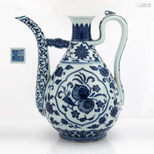 Rare Chinese Ming-style Blue and White Ewer, mark and period...