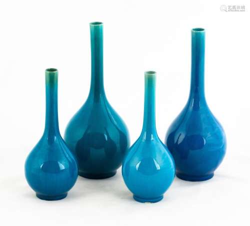 (4) Qing Dynasty Blue Glazed Ceramic Bud Vases
