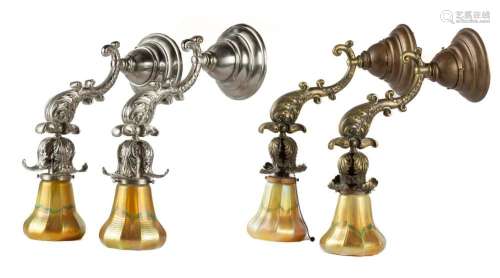 (2) Pair of Dolphin Head Sconces with Quezal Pulled Feather ...