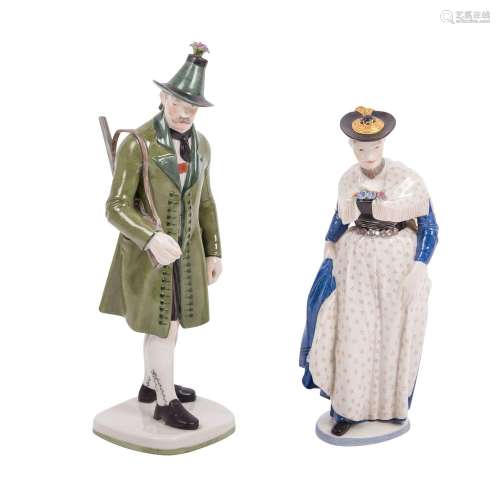 NYMPHENBURG Lot de 2 figurines en costume traditionnel "...