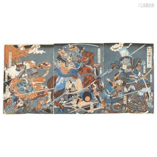 UTAGAWA KUNITSUNA (1805-1868) - 'Battle at Kawanakajima'