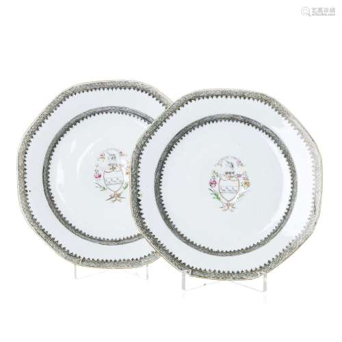 Pair of Armorial Plates in Chinese Porcelain, Arms of Murray...