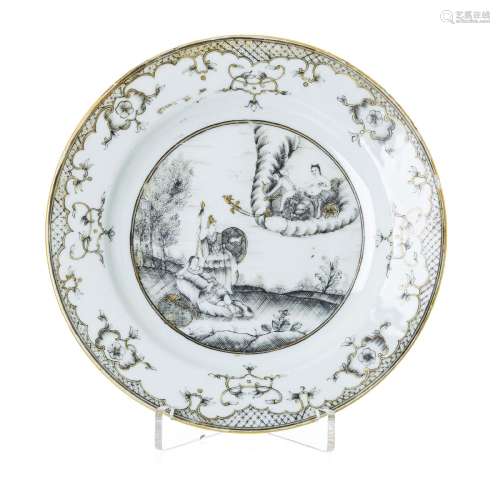 Chinese export grisaille 'Minerva and Telemachus' plate, Qia...