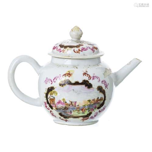 Chinese porcelain Meissen style European subject teapot, Qia...