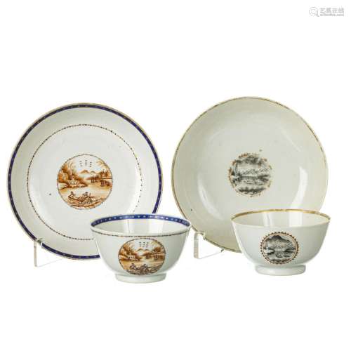 Two Chinese porcelain cups and saucers, Jiaqing