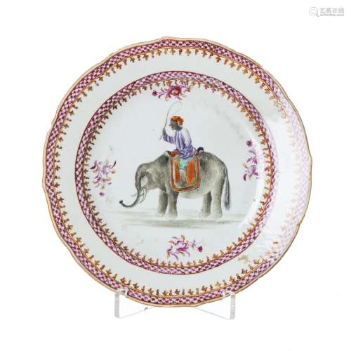 Chinese export porcelain 'Elephant and mahout' plate, Qianlo...