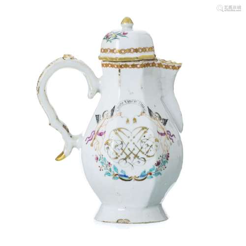 China export porcelain monogrammed marriage Coffee pot, Qian...