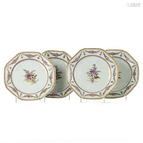 Four  Chinese porcelain octagonal plates, Qianlong