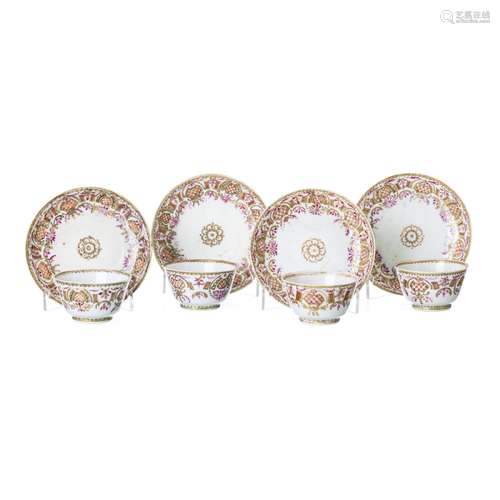 Four Chinese porcelain teacups and saucers, Qianlong