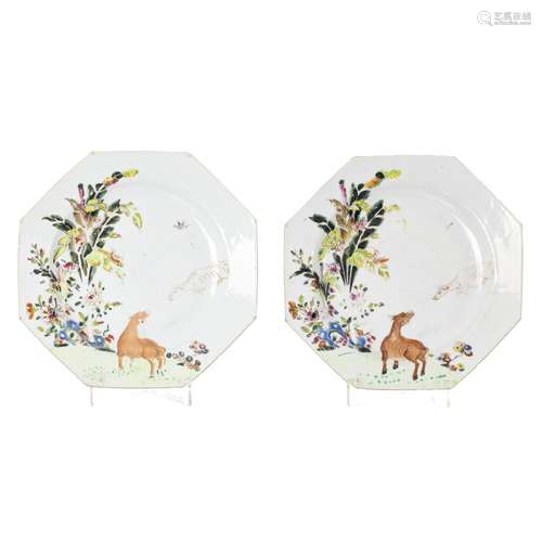 Pair of Chinese porcelain 'buffalo' plates, Qianlong