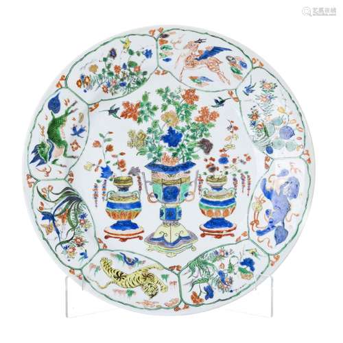 Chinese porcelain Wucai plate, Kangxi mark and period